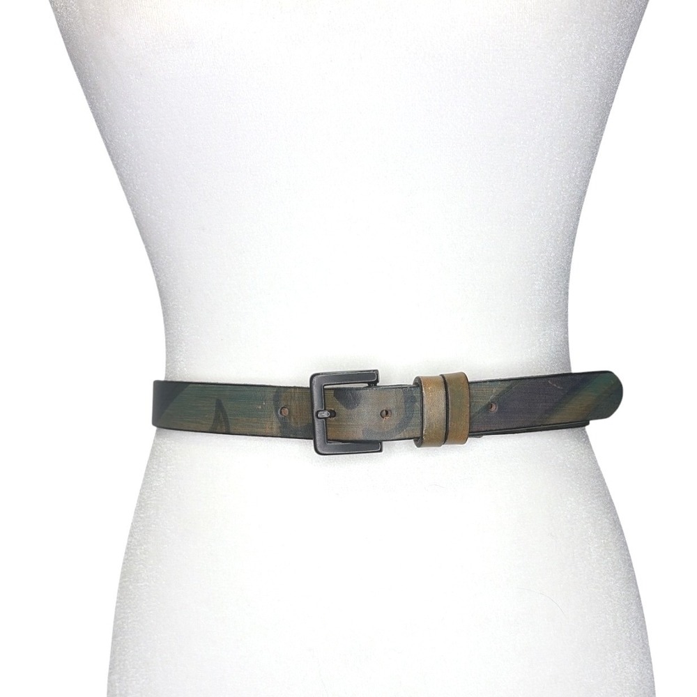 Vtg Joan & David Floral Leather Belt Green Red Black Buckle 1 Inch Wide